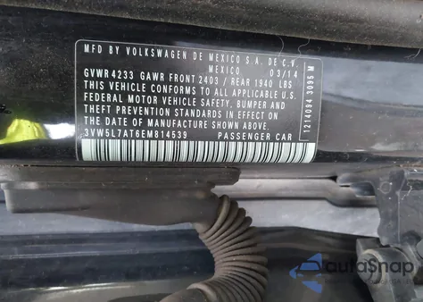 2014 Volkswagen Beetle 2.0L Tdi z USA, uszkodzony, nr VIN 3VW5L7AT6EM814539